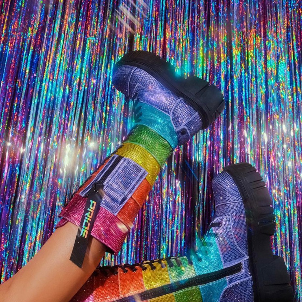 Colorful rhinestone pride combat boot